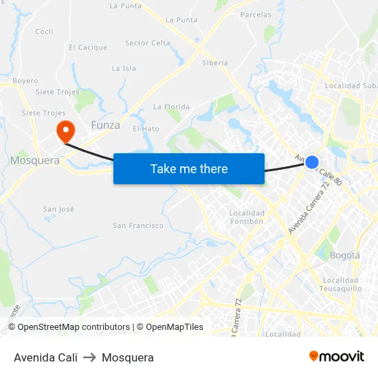 Avenida Cali to Mosquera map