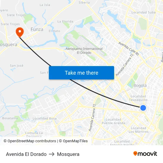 Avenida El Dorado to Mosquera map