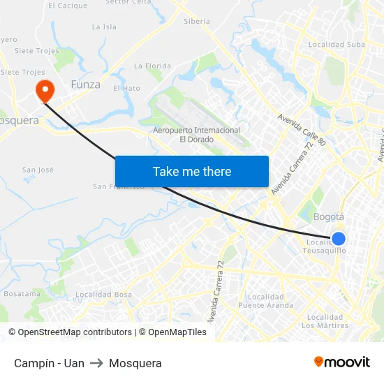 Campín - Uan to Mosquera map