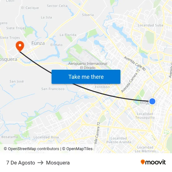 7 De Agosto to Mosquera map
