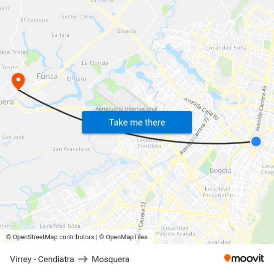 Virrey - Cendiatra to Mosquera map