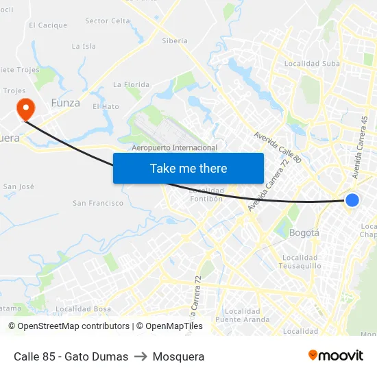 Calle 85 - Gato Dumas to Mosquera map