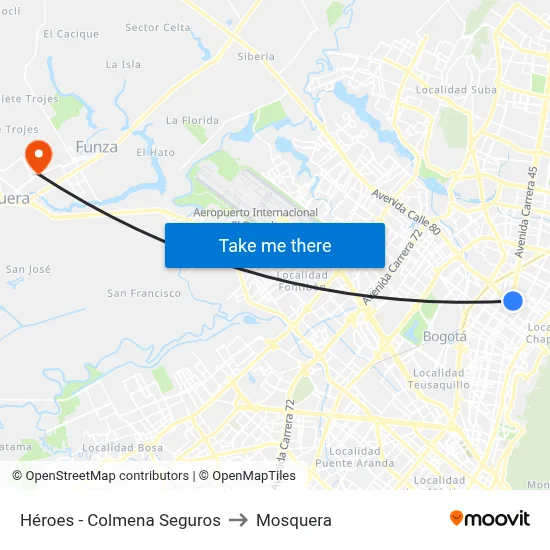 Héroes - Colmena Seguros to Mosquera map