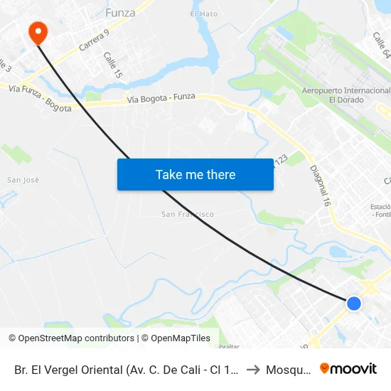 Br. El Vergel Oriental (Av. C. De Cali - Cl 10b) (A) to Mosquera map