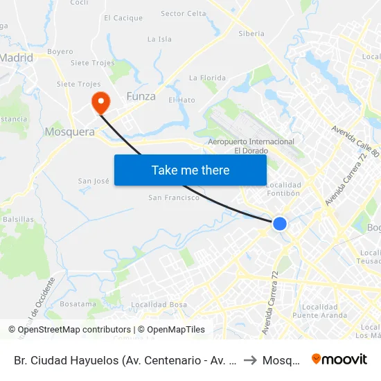 Br. Ciudad Hayuelos (Av. Centenario - Av. C. De Cali) to Mosquera map