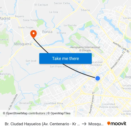 Br. Ciudad Hayuelos (Av. Centenario - Kr 78g) to Mosquera map
