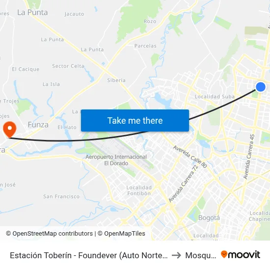 Estación Toberín - Foundever (Auto Norte - Cl 166) to Mosquera map