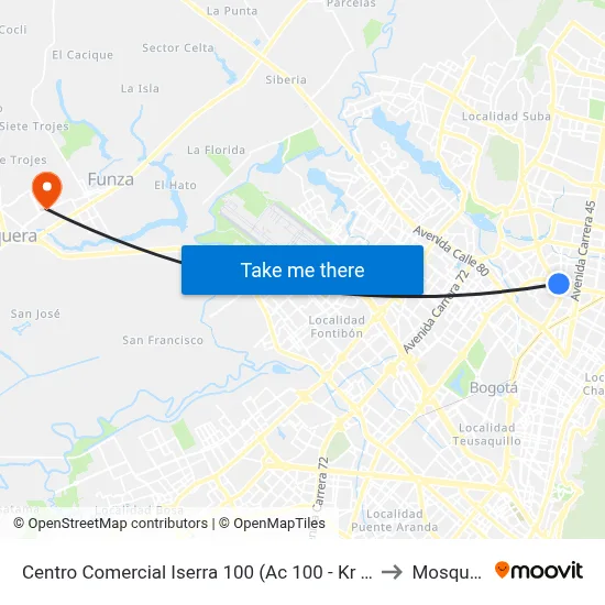 Centro Comercial Iserra 100 (Ac 100 - Kr 54) (B) to Mosquera map