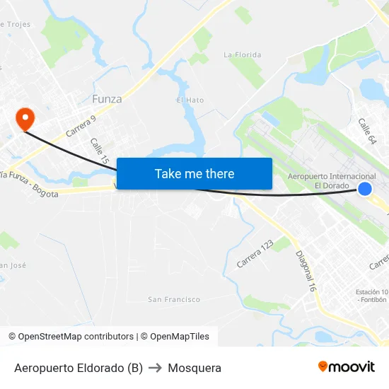 Aeropuerto Eldorado (B) to Mosquera map
