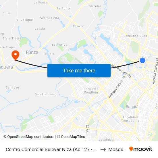 Centro Comercial Bulevar Niza (Ac 127 - Av. Suba) to Mosquera map