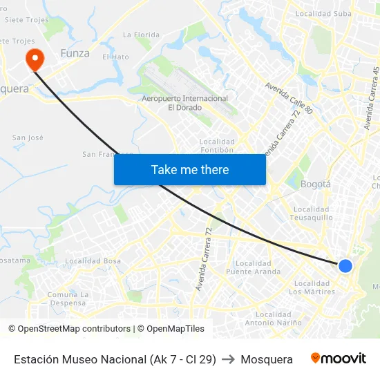 Estación Museo Nacional (Ak 7 - Cl 29) to Mosquera map
