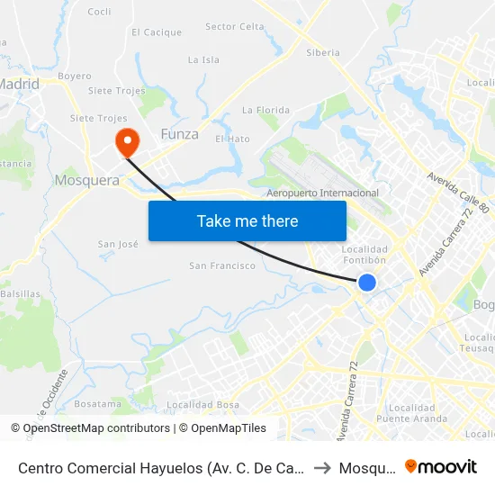Centro Comercial Hayuelos (Av. C. De Cali - Cl 20) to Mosquera map