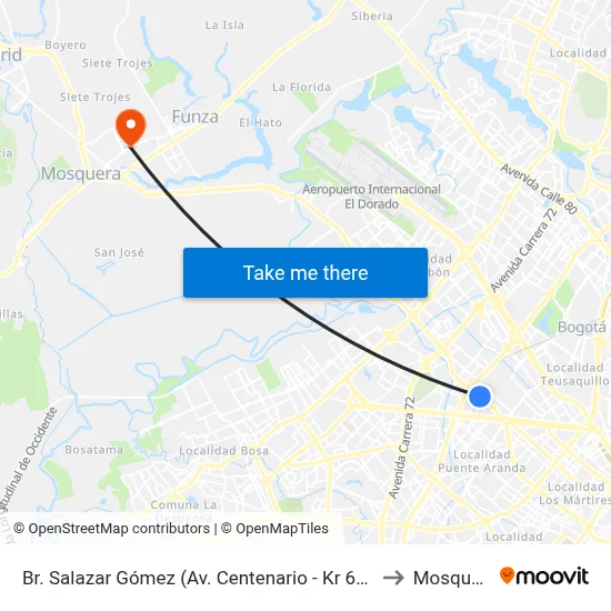 Br. Salazar Gómez (Av. Centenario - Kr 65) (A) to Mosquera map