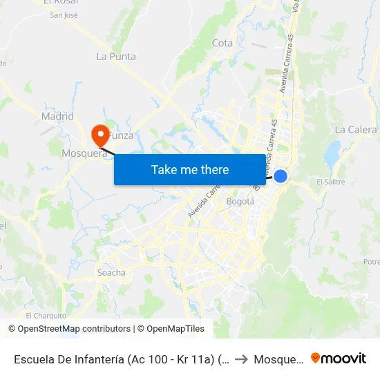 Escuela De Infantería (Ac 100 - Kr 11a) (B) to Mosquera map