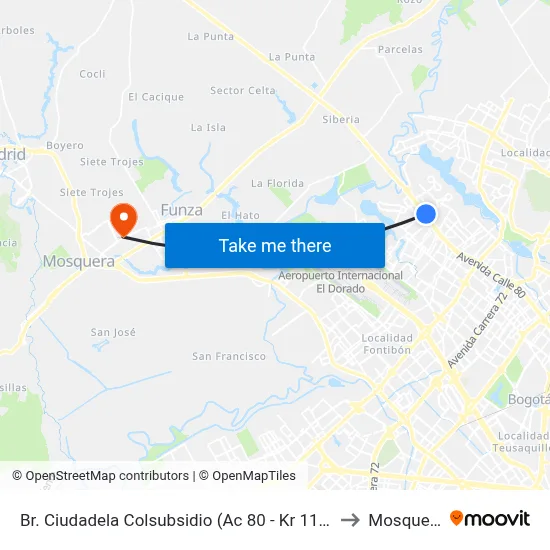 Br. Ciudadela Colsubsidio (Ac 80 - Kr 112a) to Mosquera map