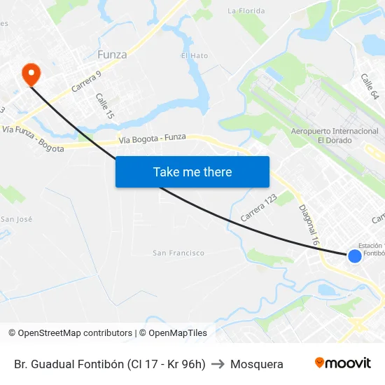 Br. Guadual Fontibón (Cl 17 - Kr 96h) to Mosquera map