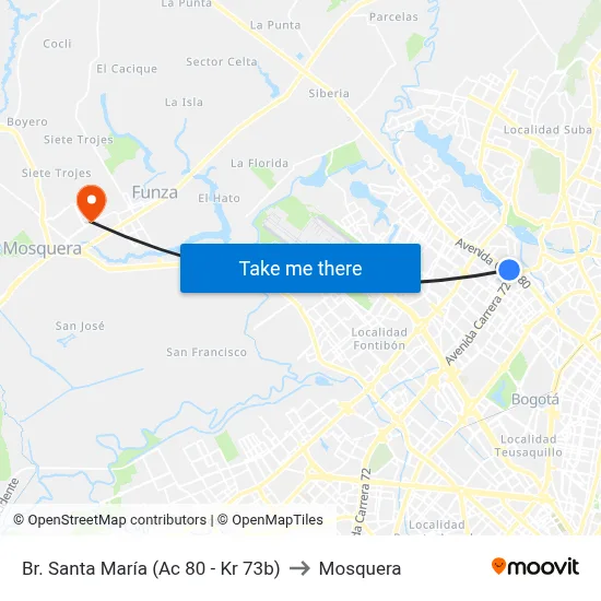 Br. Santa María (Ac 80 - Kr 73b) to Mosquera map