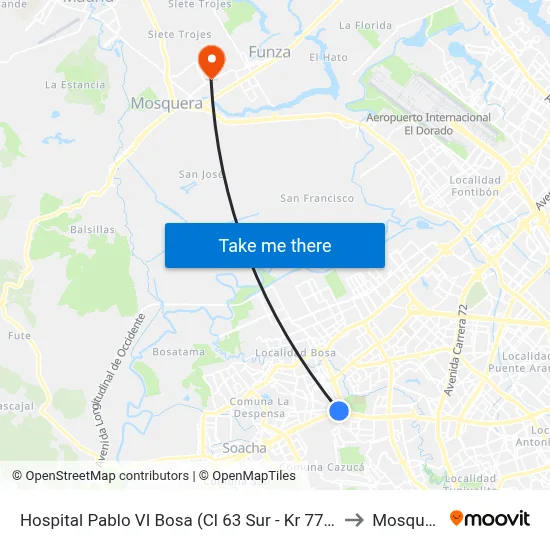 Hospital Pablo VI Bosa (Cl 63 Sur - Kr 77g) (A) to Mosquera map