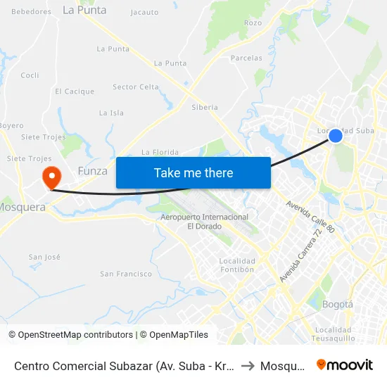 Centro Comercial Subazar (Av. Suba - Kr 91) to Mosquera map