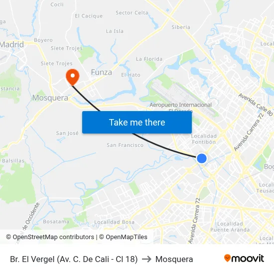 Br. El Vergel (Av. C. De Cali - Cl 18) to Mosquera map