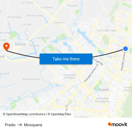 Prado to Mosquera map