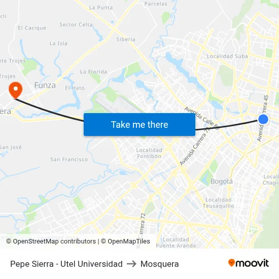 Pepe Sierra - Utel Universidad to Mosquera map
