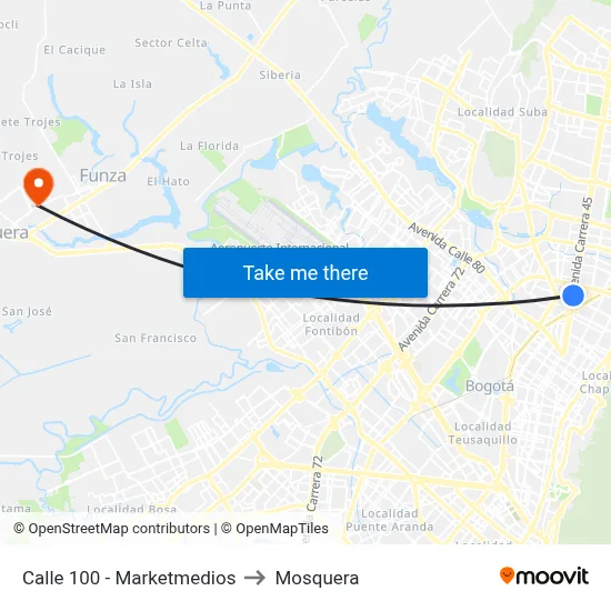 Calle 100 - Marketmedios to Mosquera map