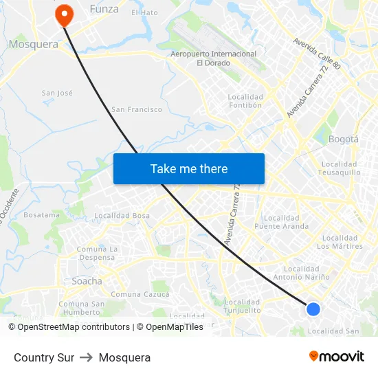 Country Sur to Mosquera map