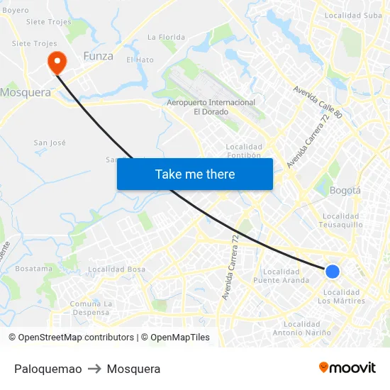 Paloquemao to Mosquera map