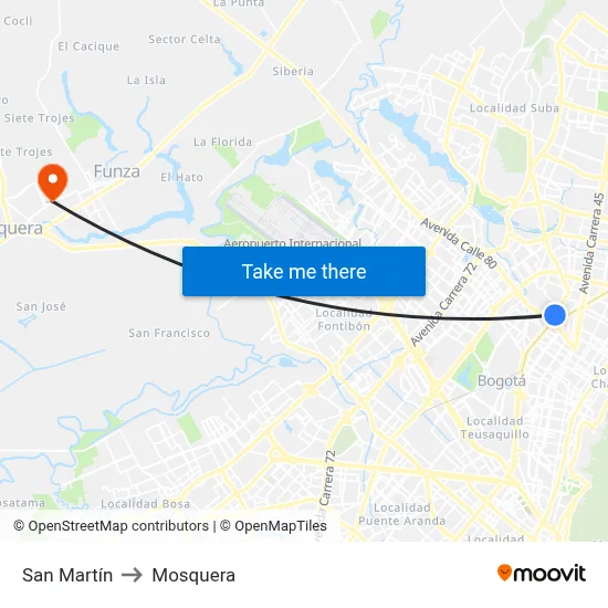 San Martín to Mosquera map