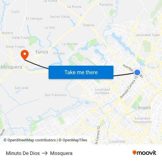 Minuto De Dios to Mosquera map