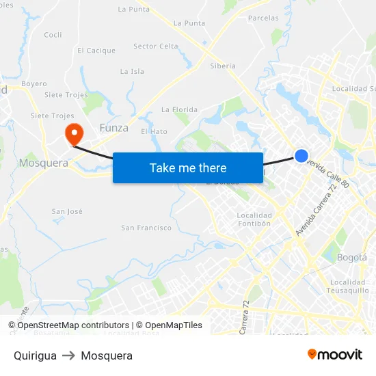 Quirigua to Mosquera map