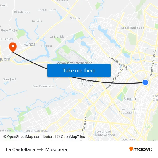 La Castellana to Mosquera map