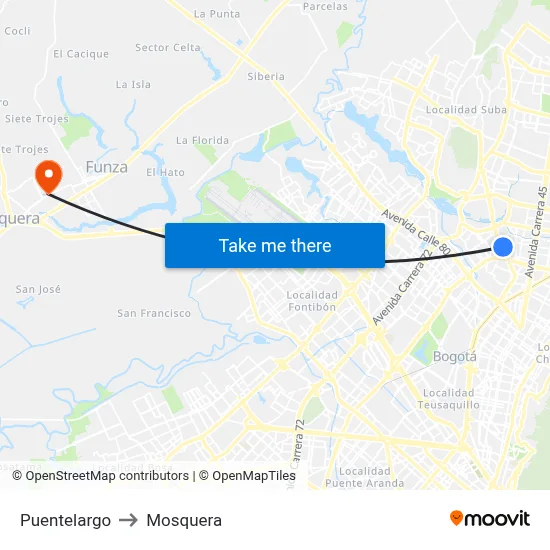 Puentelargo to Mosquera map