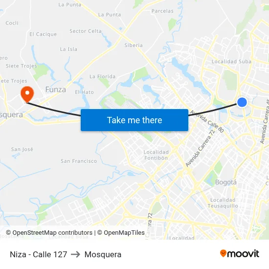 Niza - Calle 127 to Mosquera map