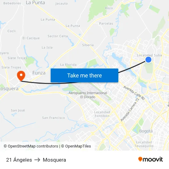 21 Ángeles to Mosquera map