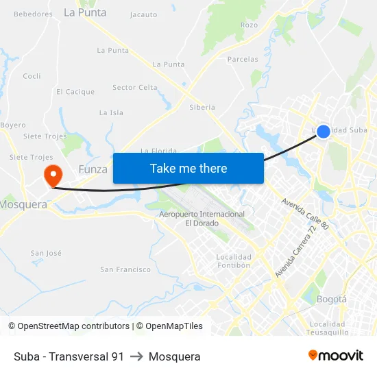 Suba - Transversal 91 to Mosquera map