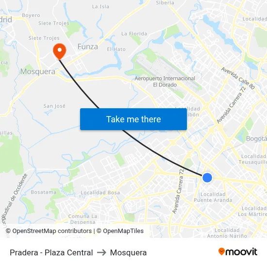 Pradera - Plaza Central to Mosquera map