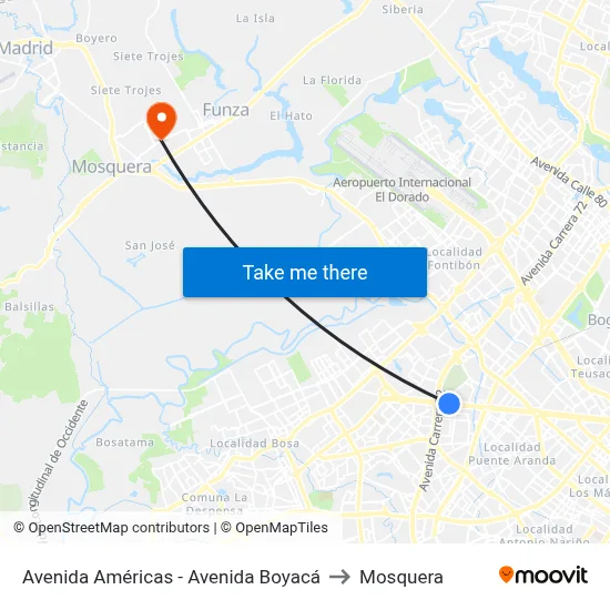 Avenida Américas - Avenida Boyacá to Mosquera map