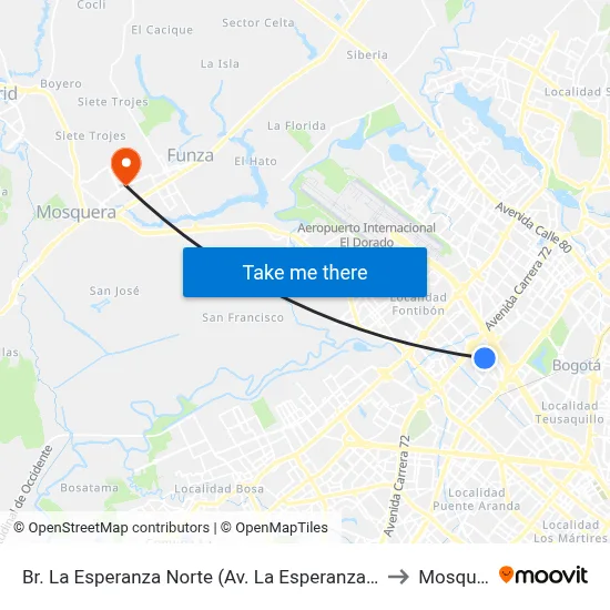 Br. La Esperanza Norte (Av. La Esperanza - Kr 69d) to Mosquera map