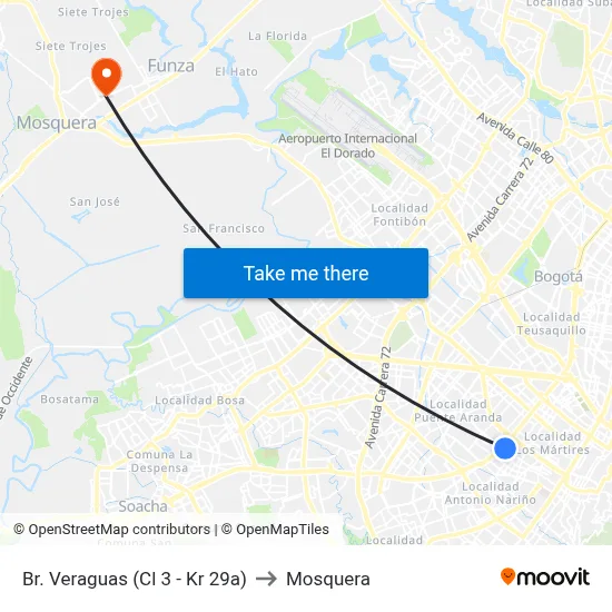 Br. Veraguas (Cl 3 - Kr 29a) to Mosquera map