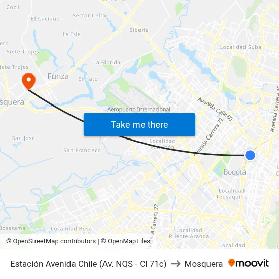 Estación Avenida Chile (Av. NQS - Cl 71c) to Mosquera map