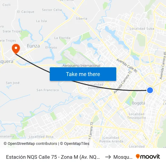 Estación NQS Calle 75 - Zona M (Av. NQS - Cl 75) to Mosquera map