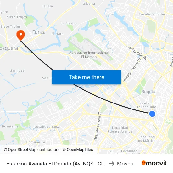 Estación Avenida El Dorado (Av. NQS - Cl 40a) to Mosquera map