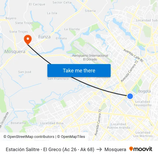 Estación Salitre - El Greco (Ac 26 - Ak 68) to Mosquera map