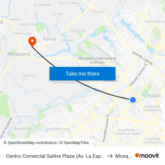 Centro Comercial Salitre Plaza (Av. La Esperanza - Kr 68a) to Mosquera map
