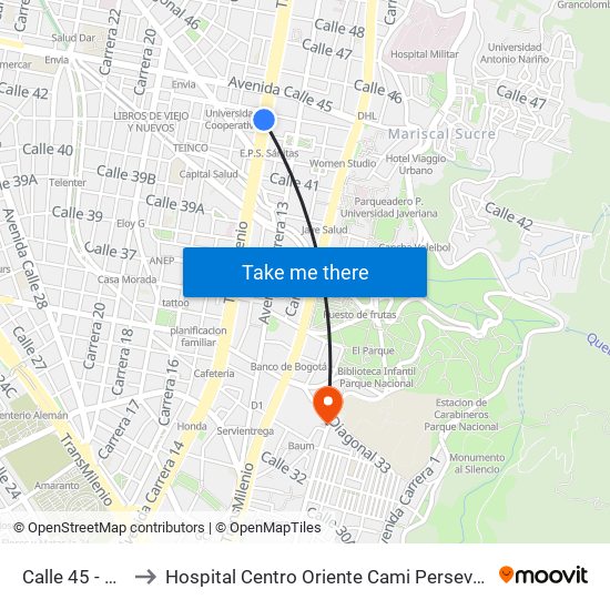 Calle 45 - Asw to Hospital Centro Oriente Cami Perseverancia map