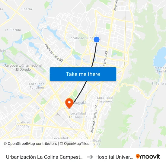 Urbanización La Colina Campestre II Sector (Av. Villas - Cl 137a) to Hospital Universitario Nacional map