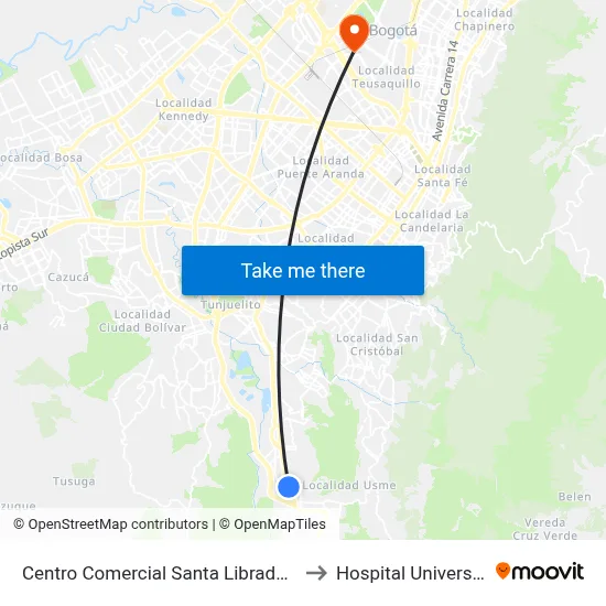 Centro Comercial Santa Librada (Av. Caracas - Cl 75 Sur) to Hospital Universitario Nacional map