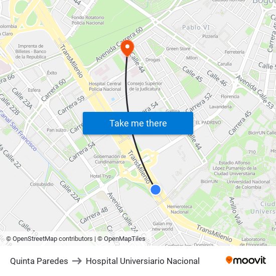 Quinta Paredes to Hospital Universiario Nacional map